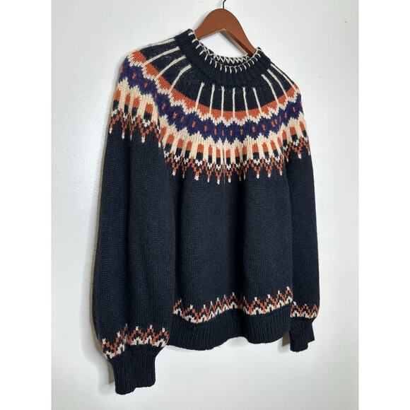 DOEN Size Lrg Black Field Sweater in Aberdeen Fair Isle Soft Baby Alpaca Blend - Picture 2 of 8